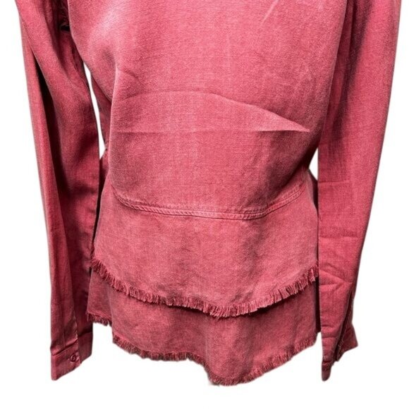 Anthropologie Cloth & Stone Womens Rose Button-Up Peplum Shirt W/Frayed Hem XS - Picture 8 of 14